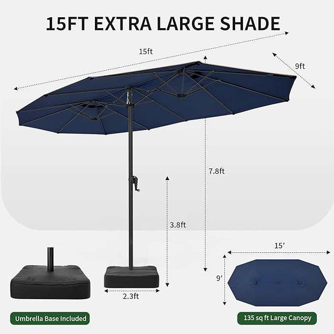OLILAWN Patio Table Umbrella, 15ft Large Deck Umbrella - Image 7