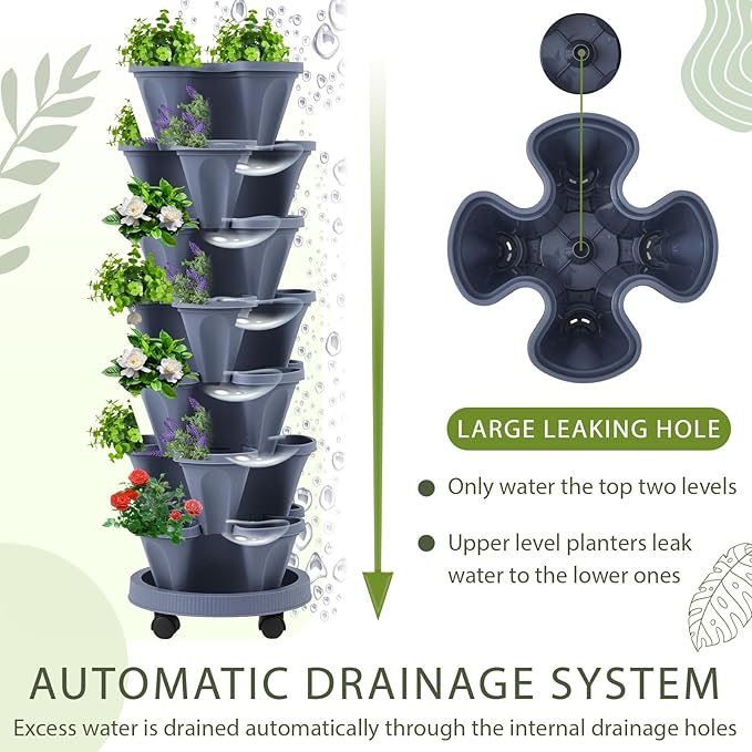 Umigy 2 Set of 7 Tier Vertical Planter Stackable Tower Planters Strawberry Herb - Image 4