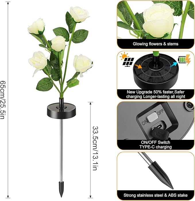 Upgraded Solar Garden Lights, 2 Pack Outdoor Solar Lights, New Round Panel - Image 3