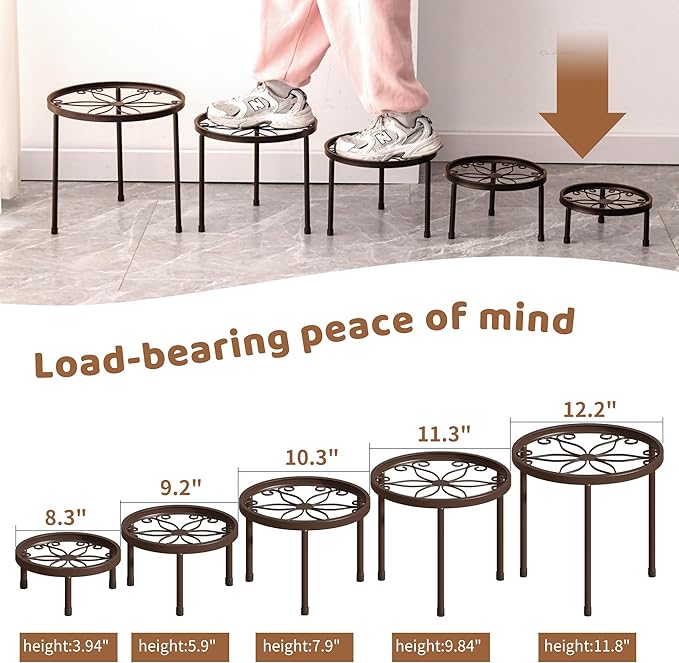 Plant Stand Indoor Outdoor 5 Pack Heavy Duty Metal Stand Multiple Plants - Image 7