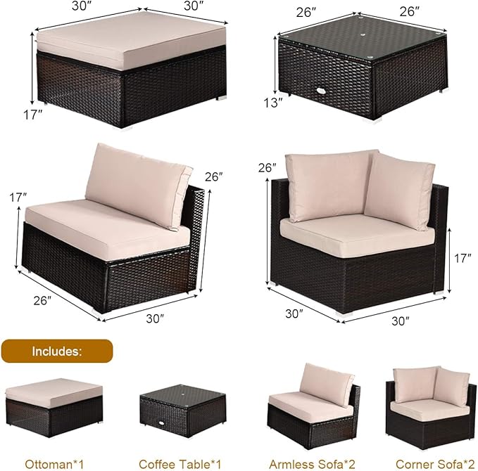 Tangkula 6 Piece Patio Furniture Set, Outdoor Deck Lawn Backyard Durable Steel - Image 5