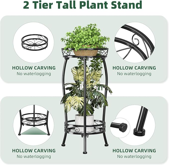 Simple Trending Plant Stand Indoor Outdoor, Tall Round Plant Shelf, 2 Tiers - Image 5