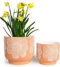 YBX 8 Inch + 6 Inch White Flower Pattern Plant Pots, Sand Glazed Ceramic Planter by YBXYIBOXUAN