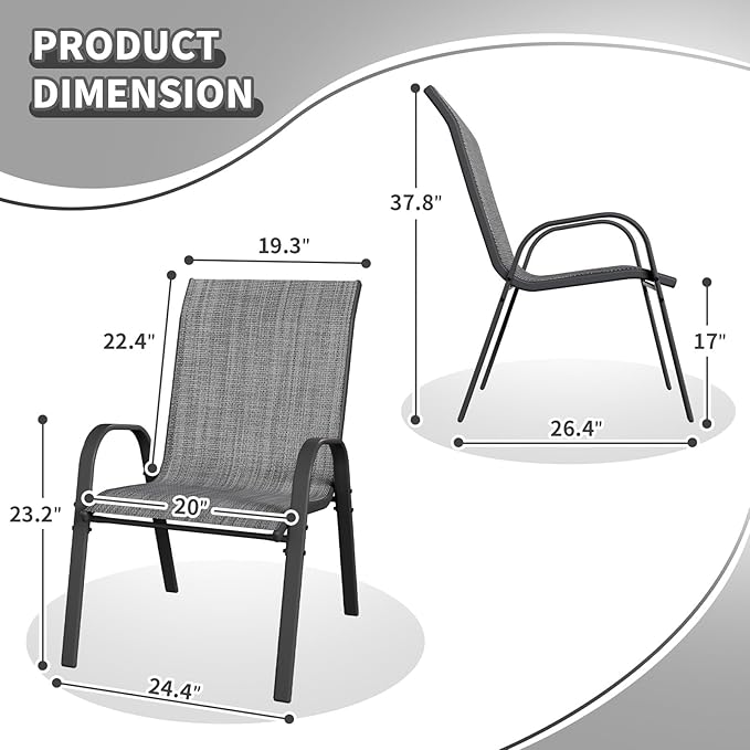 Patio Dining Chairs Set of 6, Outdoor Stackable Dining Chairs High Back - Image 3
