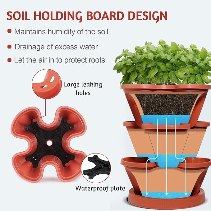 Vertical Strawberry Planter-5 Tier Stackable Herb Tower Planters Stacking - Image 4