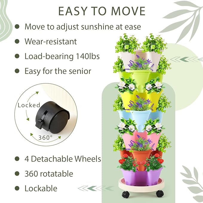 Umigy 2 Set of 7 Tier Vertical Planter Stackable Tower Planters Strawberry Herb - Image 5