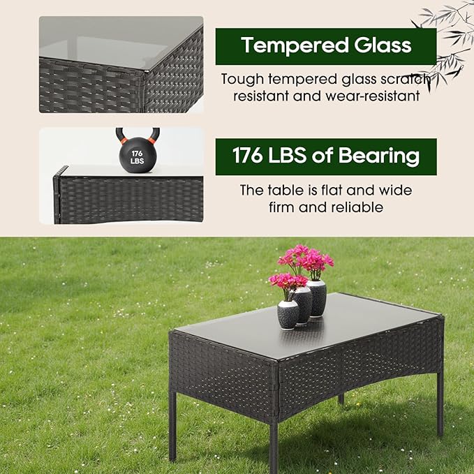 FDW | 4-Piece Patio Furniture Set | Black | Outdoor Wicker Furniture - Image 6