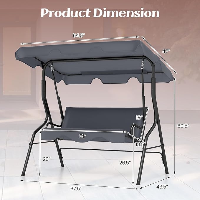 Tangkula 3 Person Porch Swing, Patio Swing - Image 6
