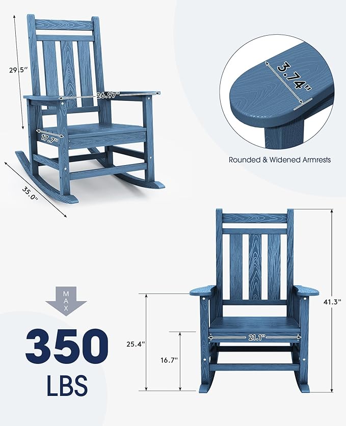 KINGYES Oversized Outdoor Rocking Chair Set of 8, All-Weather Patio Rocking - Image 3