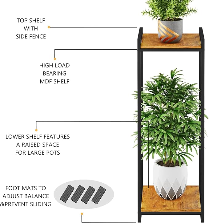 2-Tier Plant Stand Indoor, Rustic Brown - Image 7