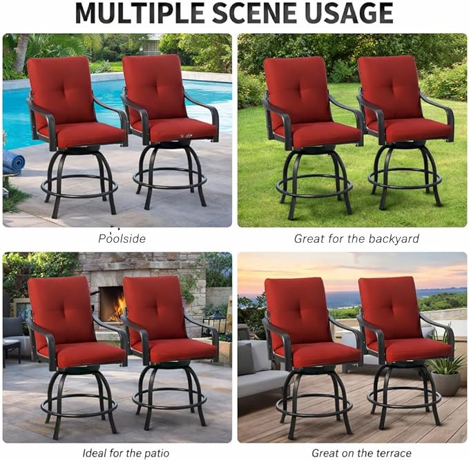 Kozyard Isabella Outdoor Swivel Bar Chairs, Counter Height Patio Bar Stools Set - Image 7