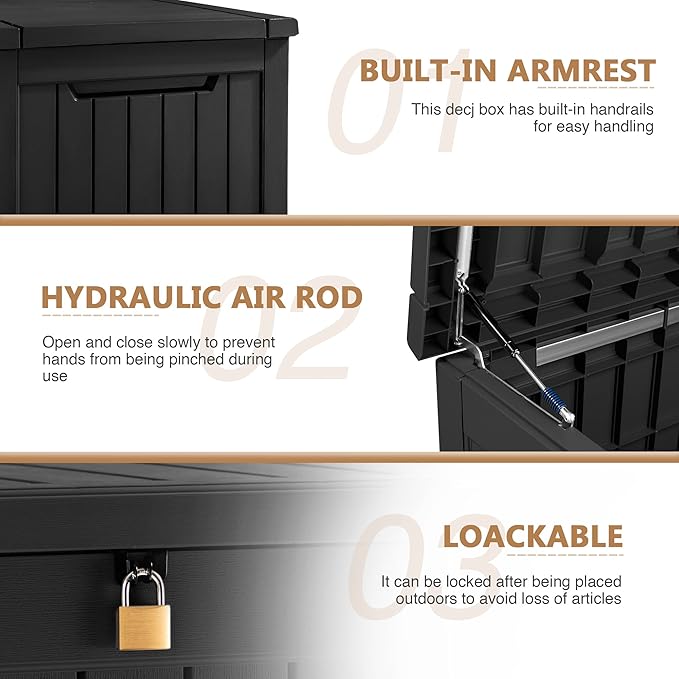 Devoko XXL 230 Gallon Resin Large Deck Box Waterproof Outdoor Storage Box - Image 6