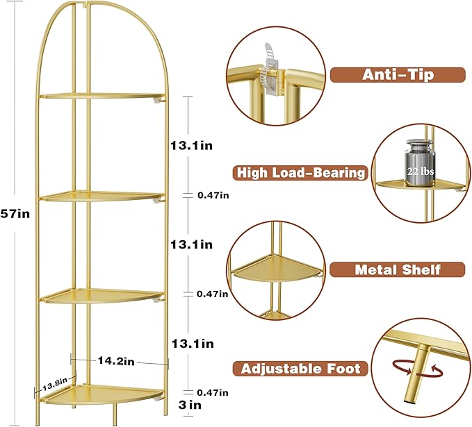 Crofy Foldable 4 Tier Corner Shelf, Metal Corner Plant Stand - Image 2