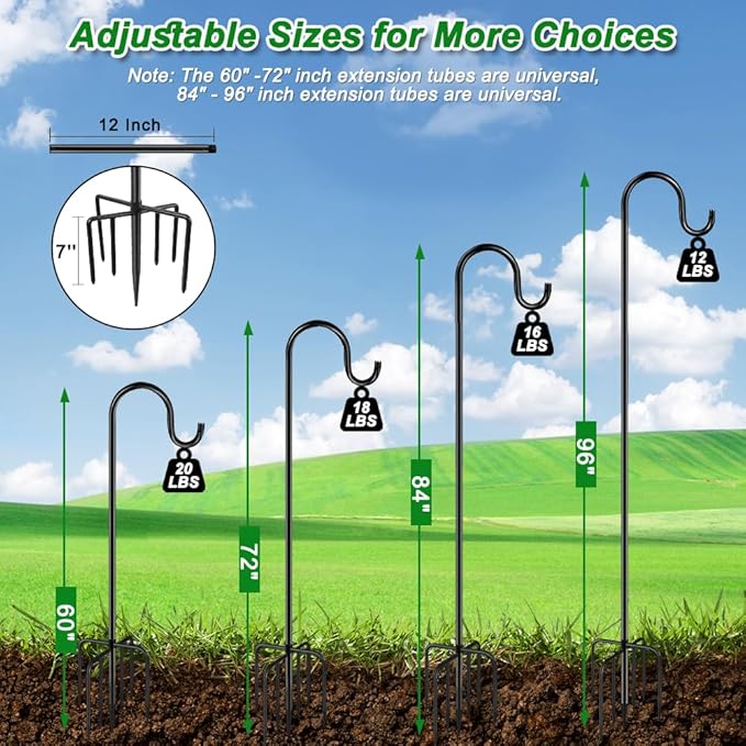 96" Shepherds Hooks for Outdoor, Heavy Duty Garden Bird Feeder Pole Hanging - Image 4