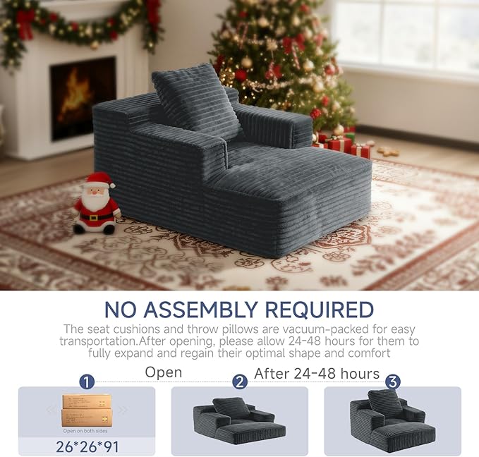 45'' Chaise Lounge Chair Indoor, Corduroy Upholstered Boneless Sofa Bed - Image 7