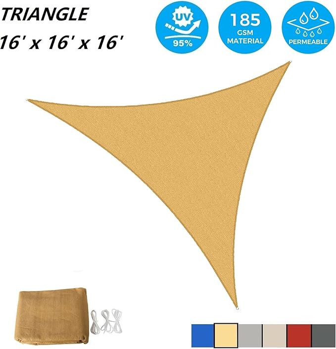 AsterOutdoor Sun Shade Sail Triangle 16' x 16' x 16' UV Block Canopy - Image 2