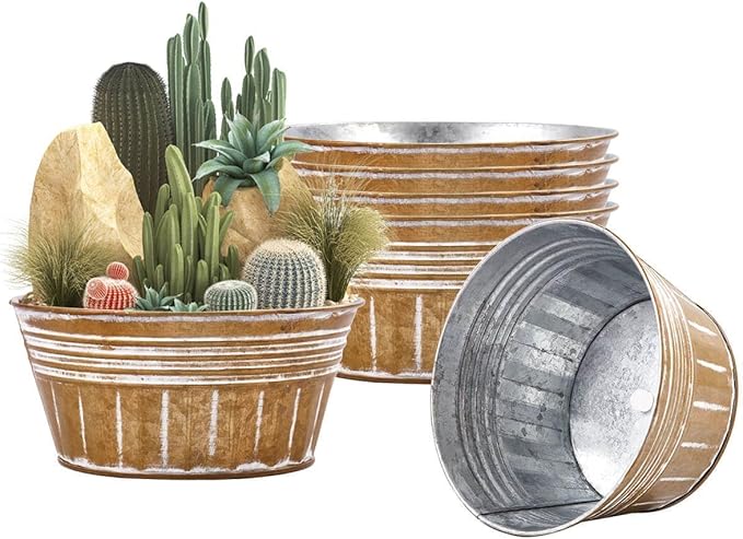 vensovo 10 Inches Brown Metal Rustic Plant Pots by vensovo