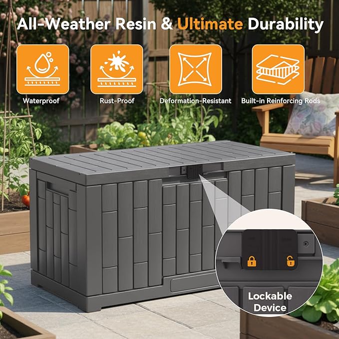 NEWBULIG 60 Gallon Deck Box, Waterproof Outdoor Storage Box - Image 4