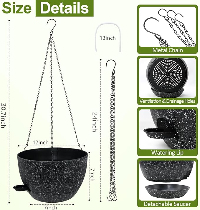 WOUSIWER Self Watering Hanging Planters, 2 Pack 12'' Plastic Pots - Image 4