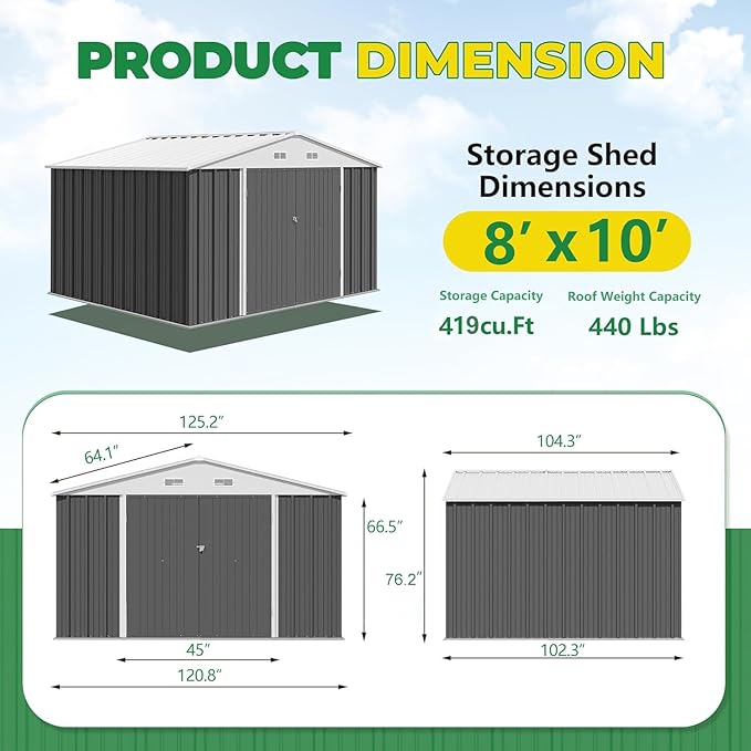Devoko 10 x 8 FT Outdoor Storage Shed, Metal Garden Sheds & Outdoor Storage - Image 6