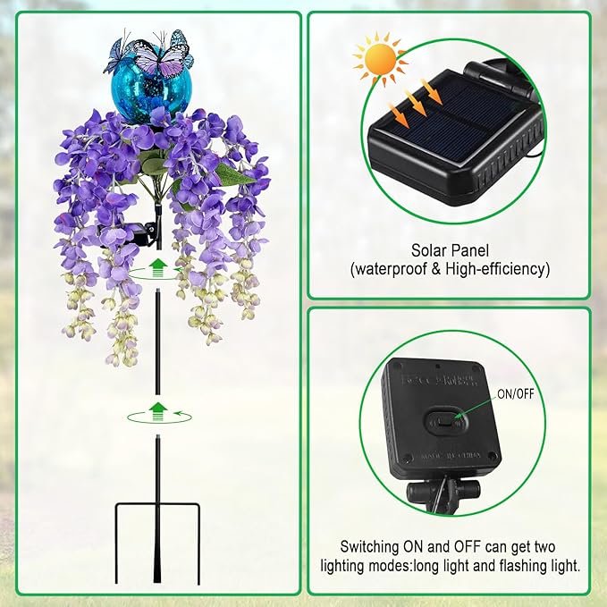 Solar Lights Outdoor Pathway, Wisteria Flower Garden Stakes, Colorful LED Lights - Image 6