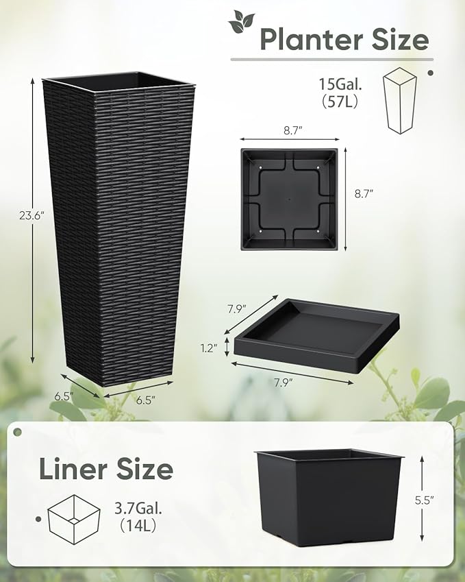 Greesum Set of 2 Tall Plastic Planters - Image 5