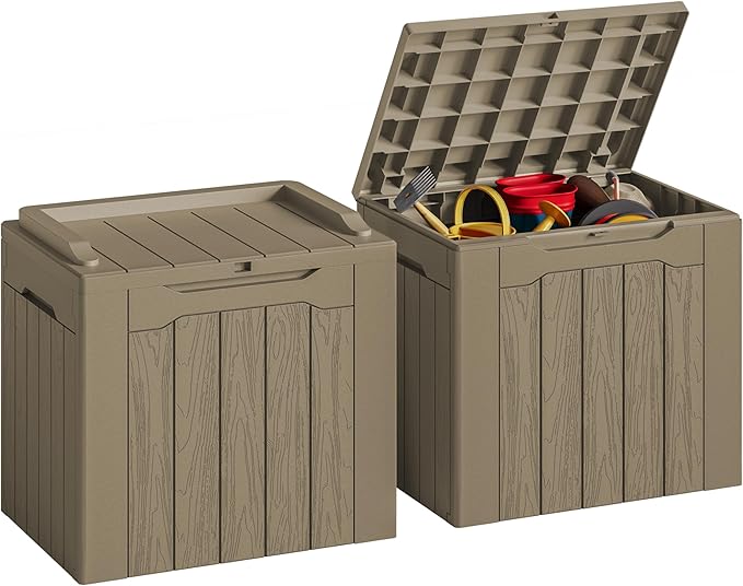 JUMMICO 31 Gallon Resin Deck Box Waterproof Indoor Outdoor Storage Boxes by JUMMICO