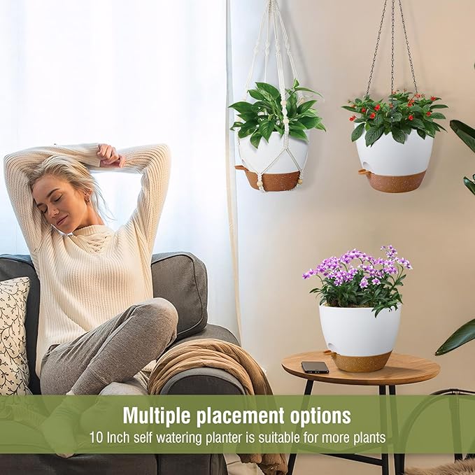 10 inch Self Watering Hanging Planters, 2 Pack Hanging Baskets - Image 6