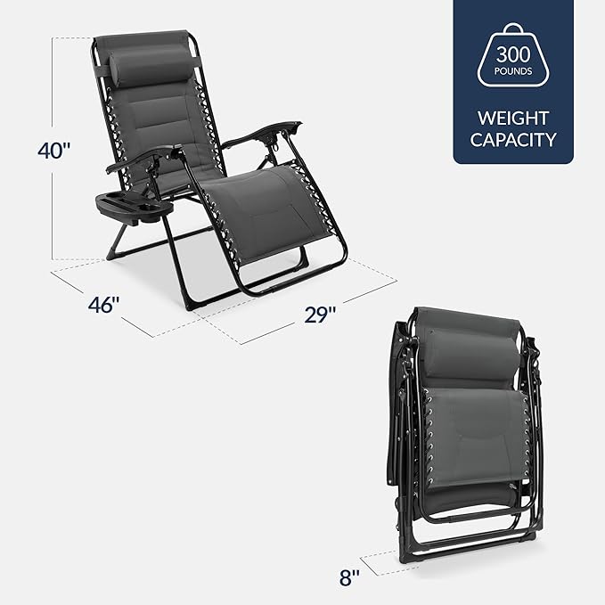Best Choice Products Oversized Padded Zero Gravity Chair, Folding Outdoor Patio - Image 2