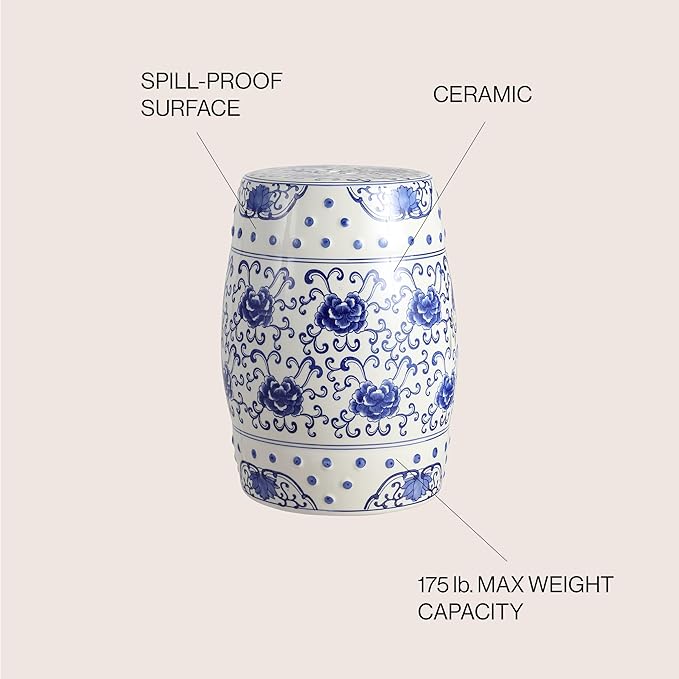 JONATHAN Y TBL1000A Lotus Flower 17.8" Chinoiserie Ceramic Drum Indoor/Outdoor - Image 5