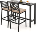 COSTWAY 3 Piece Outdoor Bar Table and Chairs Set, Metal Patio Bar Table Set by COSTWAY