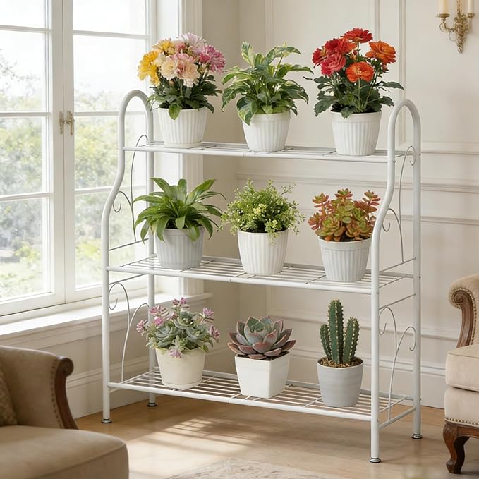 SORCEDAS Plant Stand Indoor Outdoor Plant Shelf 3 Tier Metal Corner Flower - Image 3