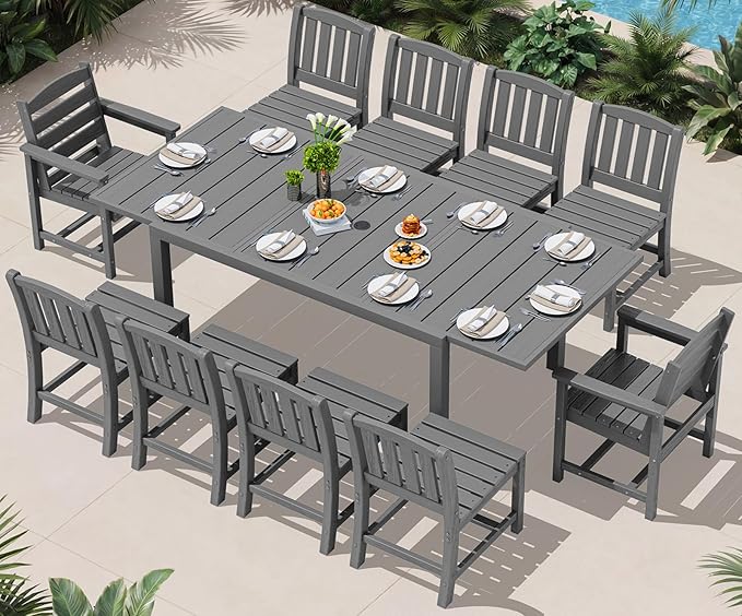 SERWALL 11-Piece Outdoor Dining Set, All Weather HDPE Outdoor Furniture Set by SERWALL
