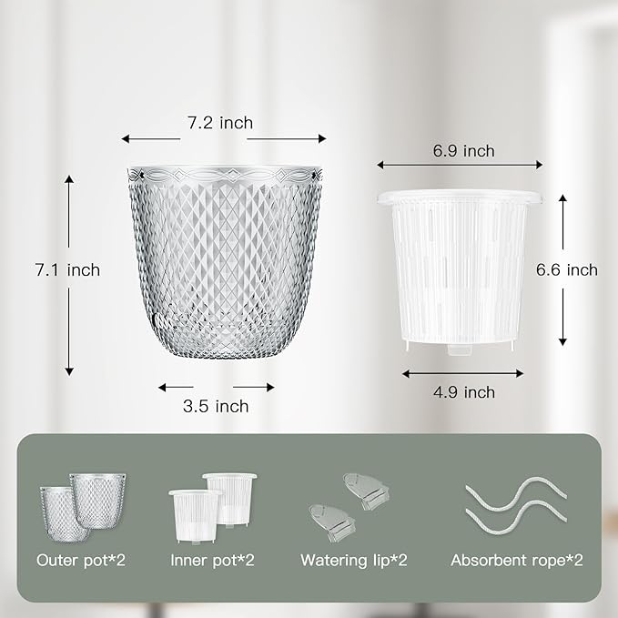 QCQHDU 2 Pack Self Watering Pots, 7.2 Inch Flower Pots - Image 6