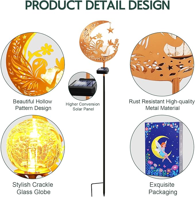 ZNYCYE Solar Lights Outdoor Decorative Moon Angel Solar Stake Lights Pathway - Image 5