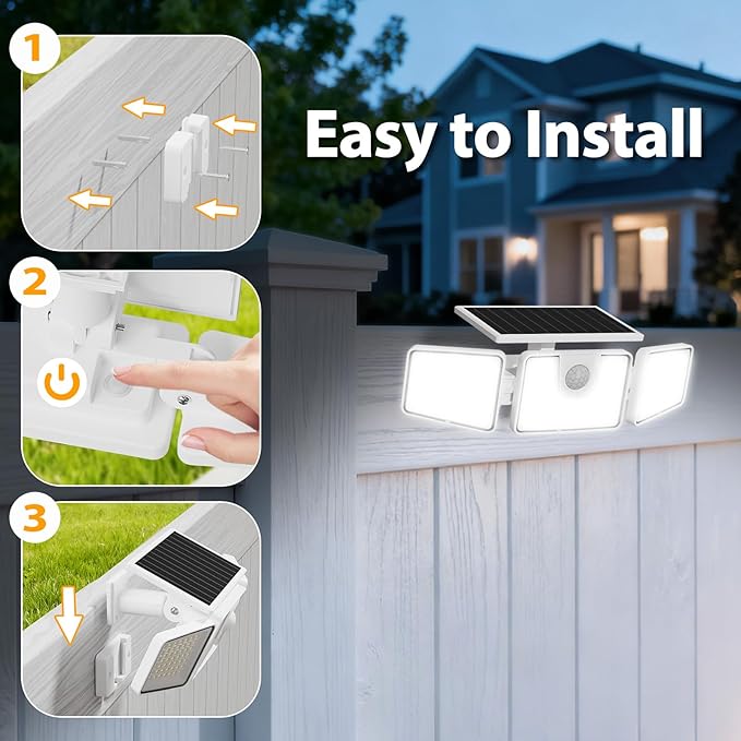 INCX Solar Motion Sensor Lights Outdoor, 3 Heads Security Lights Solar Powered - Image 5