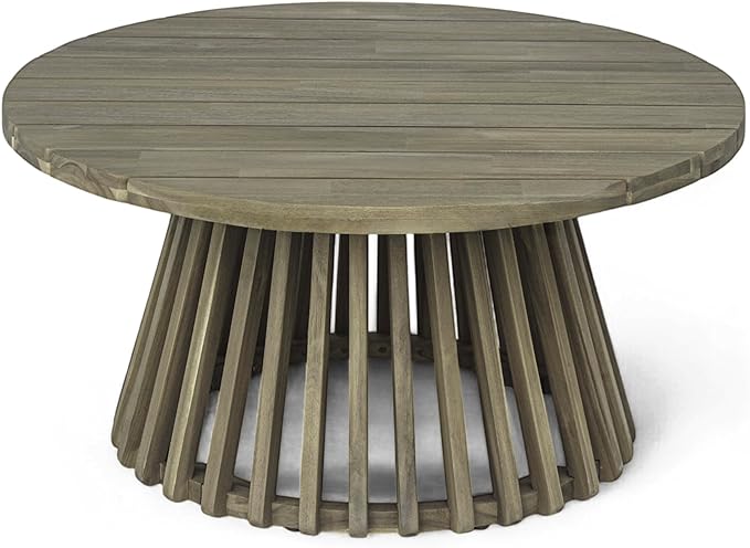 Merax Patio Outdoor Acacia Wood Round Coffee Table - Image 4