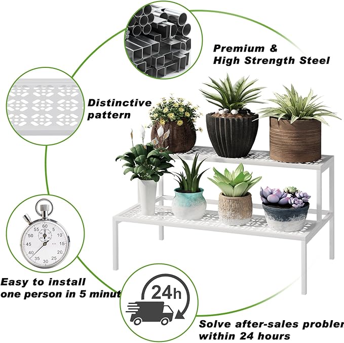 Metal Plant Stand Metal 2 Tier Potted Multiple Flower Pot Holder Plant Shelf - Image 3