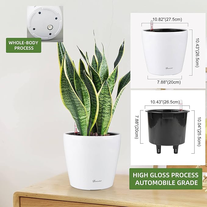 Dexceder 11x10 Inches High Gloss Self Watering Planter Indoor Outdoor, Inner - Image 3