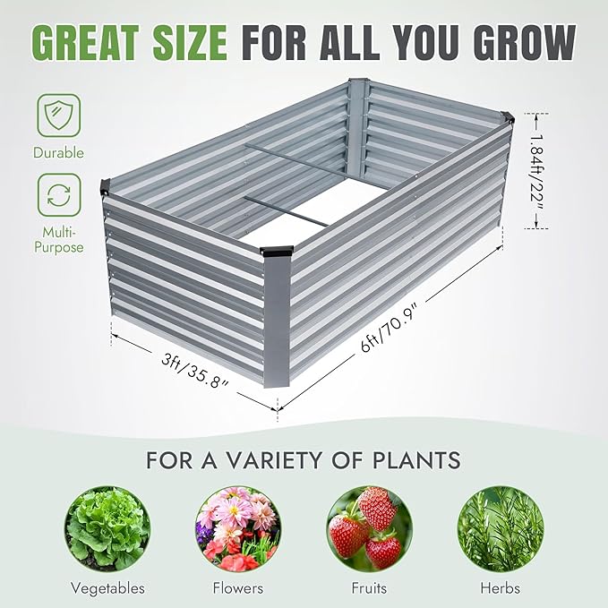 INNO STAGE 6x3x2ft Galvanized Raised Garden Bed, Raised Garden Bed Kit-Metal - Image 4