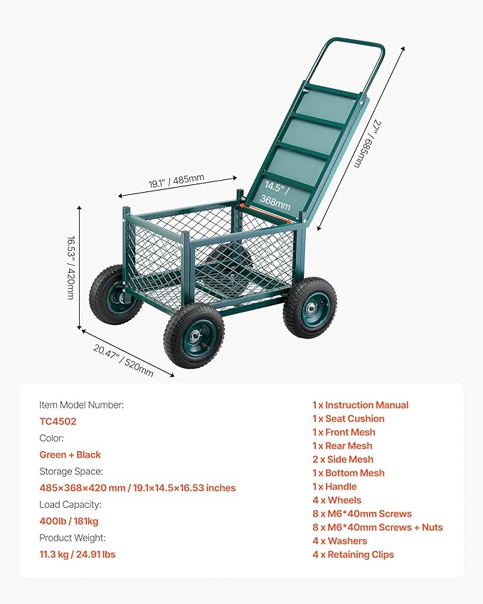 VEVOR Rolling Garden Cart with Seat, Metal Rolling Garden Work Seat with Wheels - Image 7