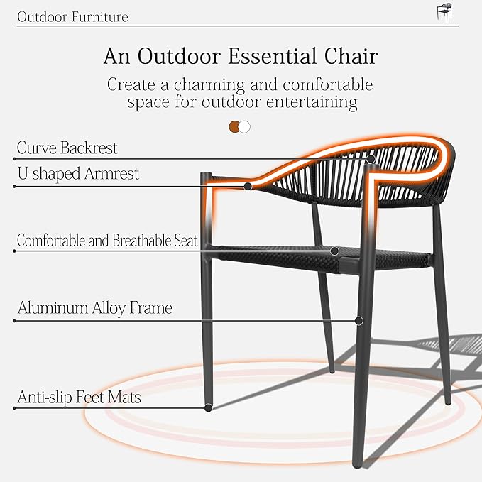 TWT Patio Dining Chairs Outdoor Stackable Dining Chairs - Image 9