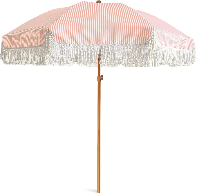 AMMSUN 7ft Patio Umbrella with Fringe Outdoor Tassel Umbrella UPF50+ Premium by AMMSUN