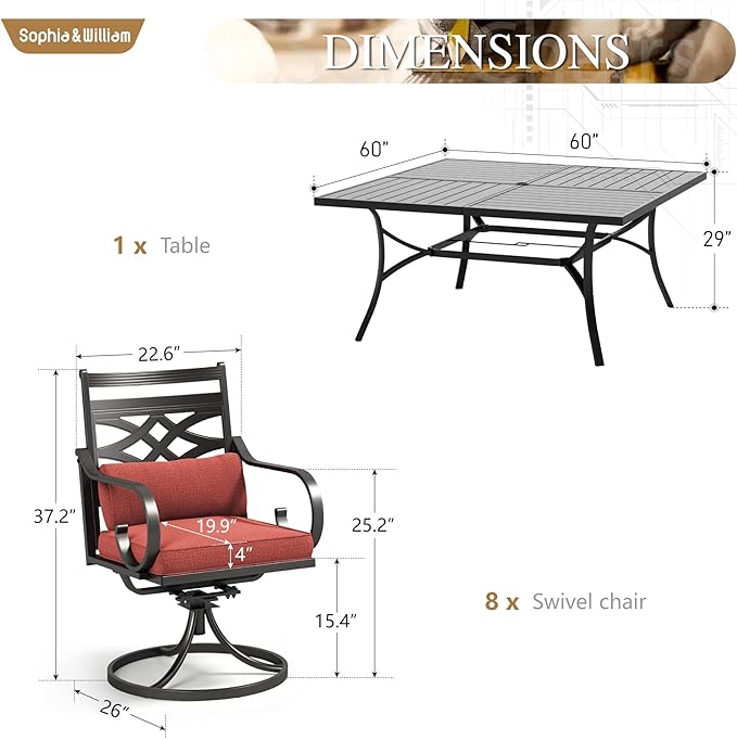 Sophia and William Swivel Outdoor Patio Dining Set - Image 6
