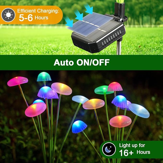6 Pack Solar Garden Lights, 48 LEDs Swaying Mushroom Lights - Image 4