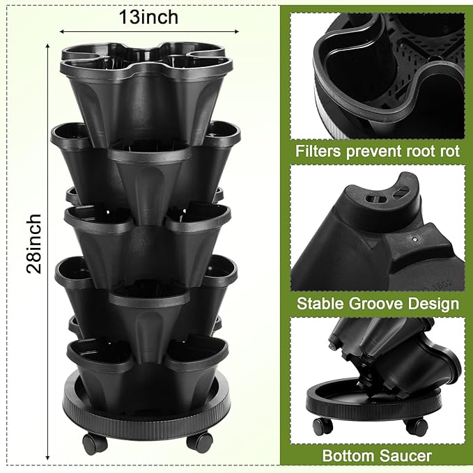 Umigy 2 Set 5 Tier Stackable Planters Vertical Garden Planters - Image 4