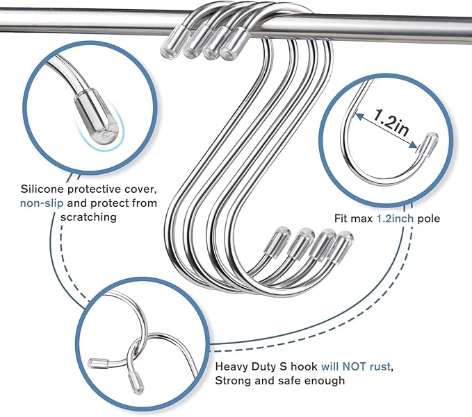 Myfolrena 20 Pack S Hooks for Hanging, 3.4 Inch Metal S Shaped Hook Heavy Duty - Image 6