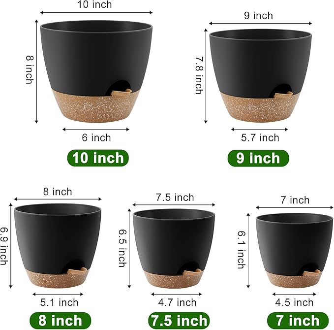 Plant Pots 10/9/8/7.5/7 Inch Self Watering Pots, Plastic Flower Pots, Nursery - Image 3