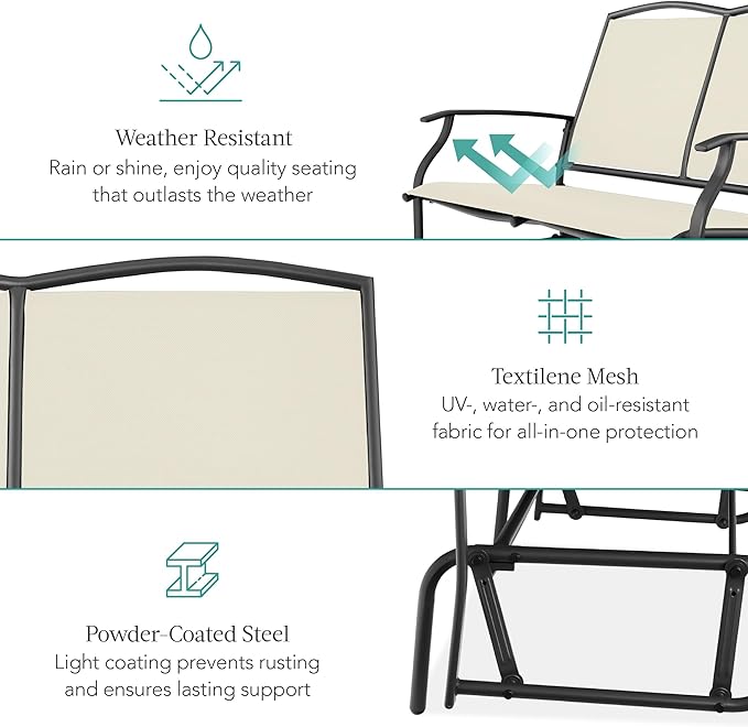 Best Choice Products 2-Person Outdoor Patio Swing Glider Steel Bench Loveseat - Image 5