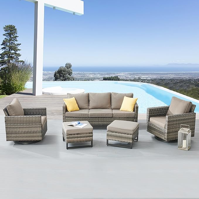 Belord Wicker Chairs Outdoor Bistro Set Oversize Patio Swivel Rocker, Rattan - Image 3